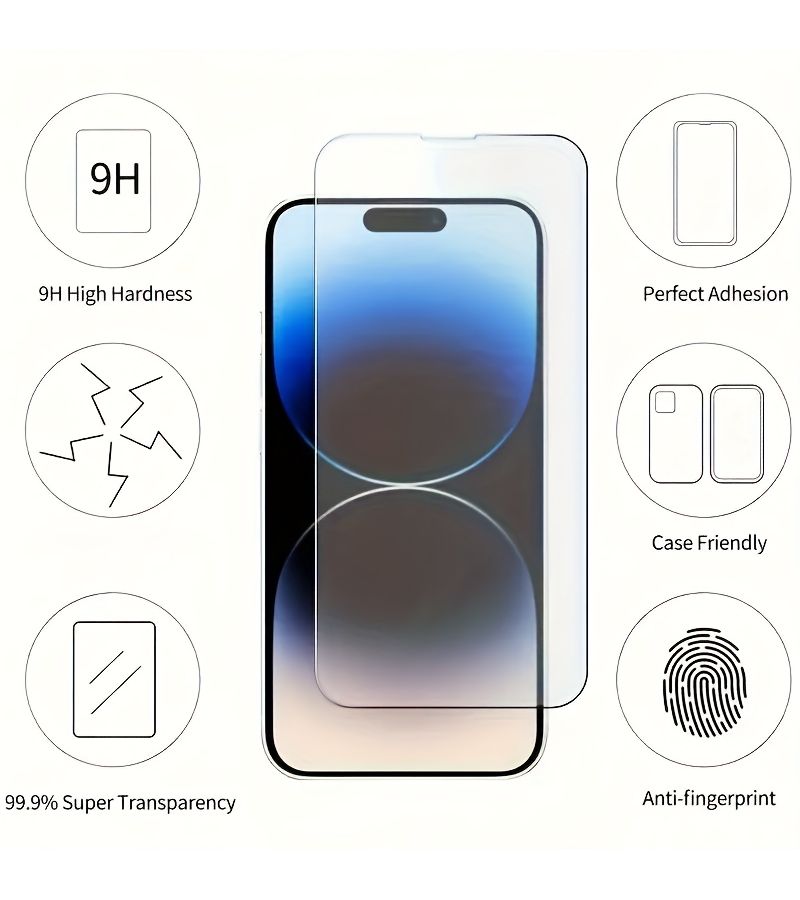 3pcs Premium Tempered Glass Screen Protector Film for iPhone 13 14 15 Pro Max HD Clear Anti Scratch - Image 2