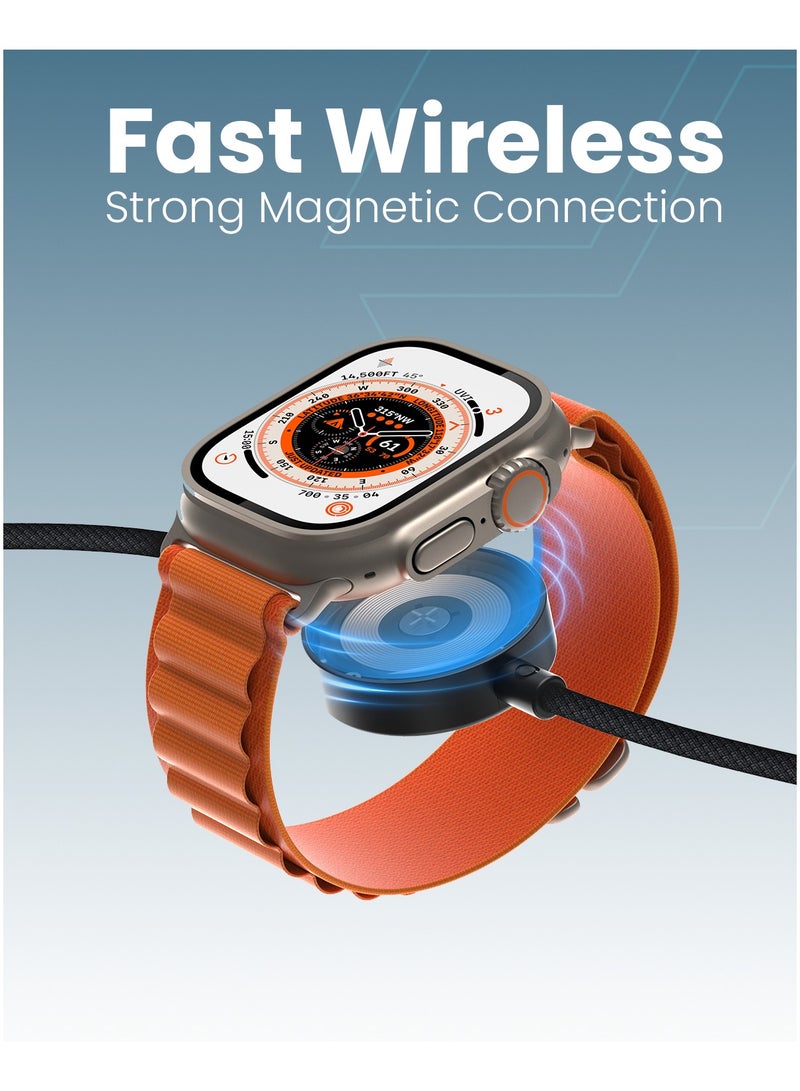 Moxedo كابل شحن موكسييدو 2 في 1 60 واط PD شاحن لاسلكي للساعات مع كابل نايلون مضفر USB-C إلى USB-C متوافق مع ساعة آي ووتش سلسلة 10/9/8/7/6/5/4/3/2/SE/ألترا سلسلة - Image 4