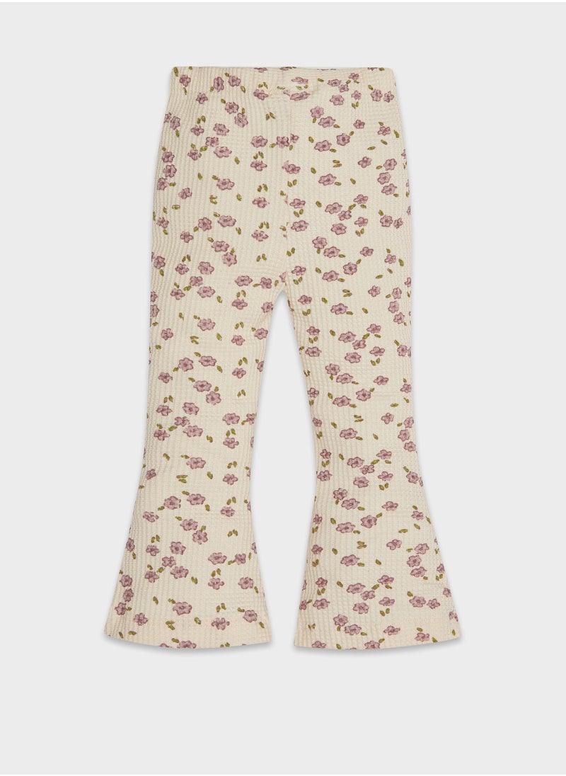 DeFacto Flared Floral Print Elastic Waist Ribbed Long Pants  - Image 1
