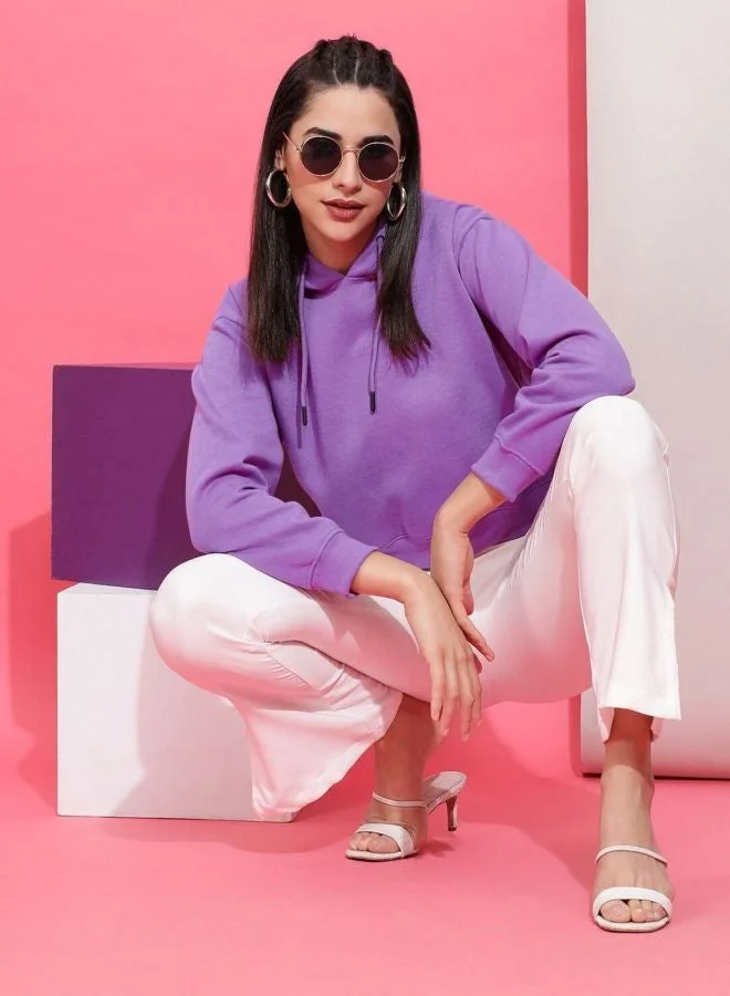 Freehand  Women Regular Fit Solid Hooded Neck Long Sleeve Overhead-Hooded Sweatshirt  | Best Price UAE