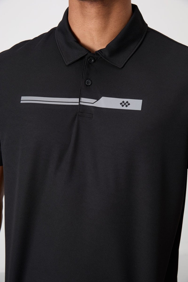 Tommy Life Tommy Life Black Polyester Breathable Textured Thin Flexible Standard Fit Polo Collar Men's Performance T-Shirt - 88393  - Image 2