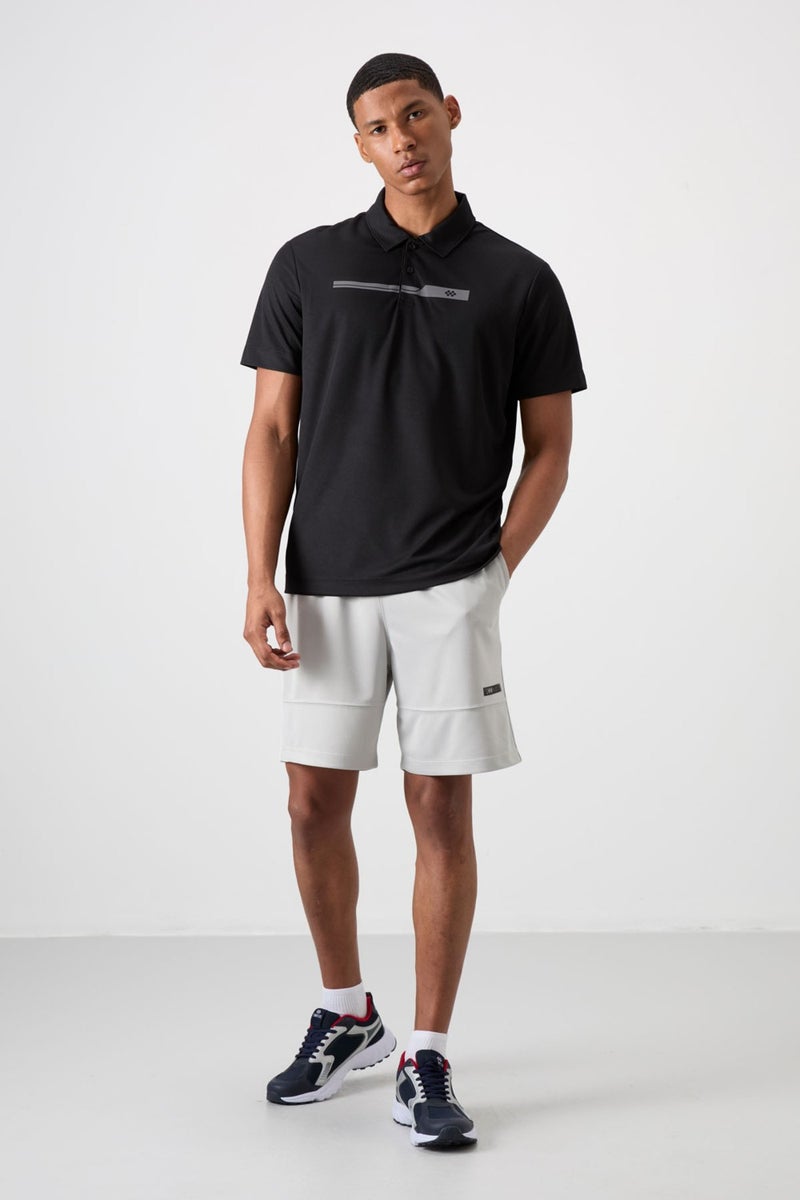 Tommy Life Tommy Life Black Polyester Breathable Textured Thin Flexible Standard Fit Polo Collar Men's Performance T-Shirt - 88393  - Image 4