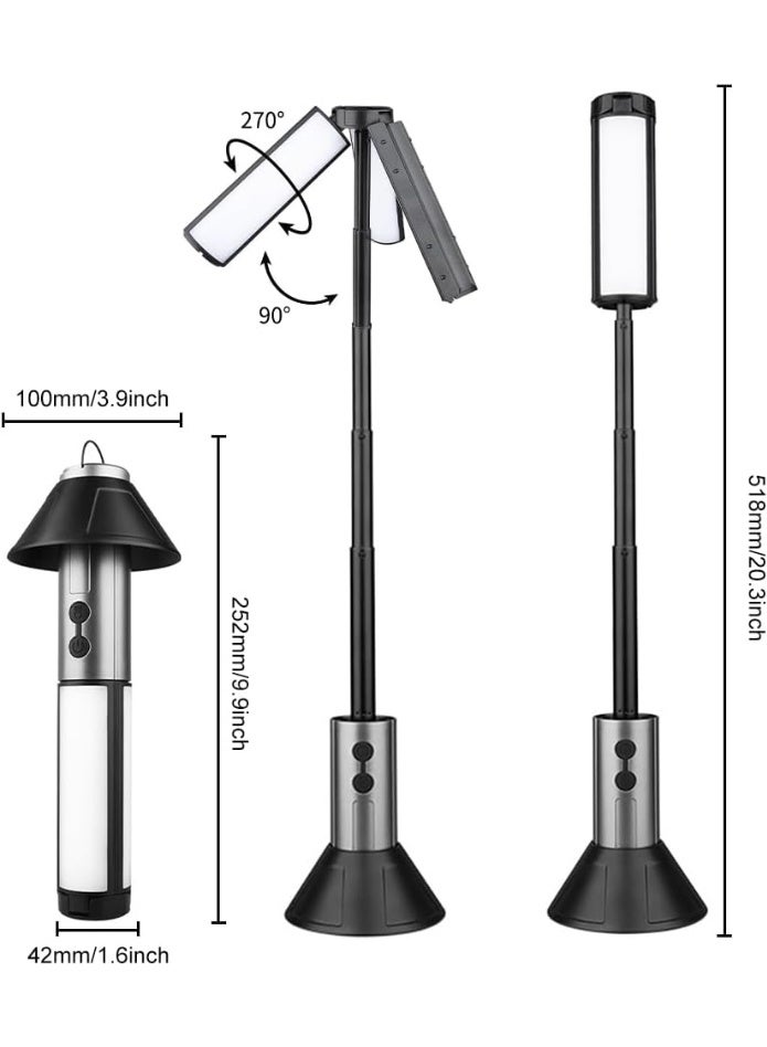 SMARTX Portable Telescopic Flashlight Lantern, Foldable LED Flashlight, Rechargeable with Three Heads, Outdoor Lamp Auto Repair, Waterproof Camping Tent Light, Use for Travel, Picnic, Fishing and Working - Image 4