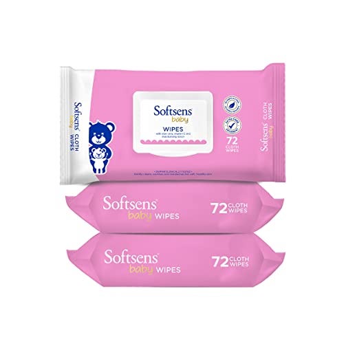 Softsens Baby Gentle Cloth Wipes for Baby Skin Enriched with Aloe Vera & Vitamin E I Dermatologically Tested & Parben Free with Lid - 72 wipes (Pack of 3) - Image 1