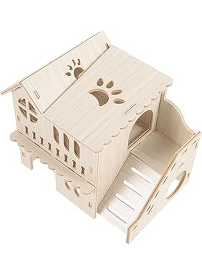 Wooden Hamster House Hideout Villa With Climbing Ladder For Play And Sleep Durable Safe Design - Image 1