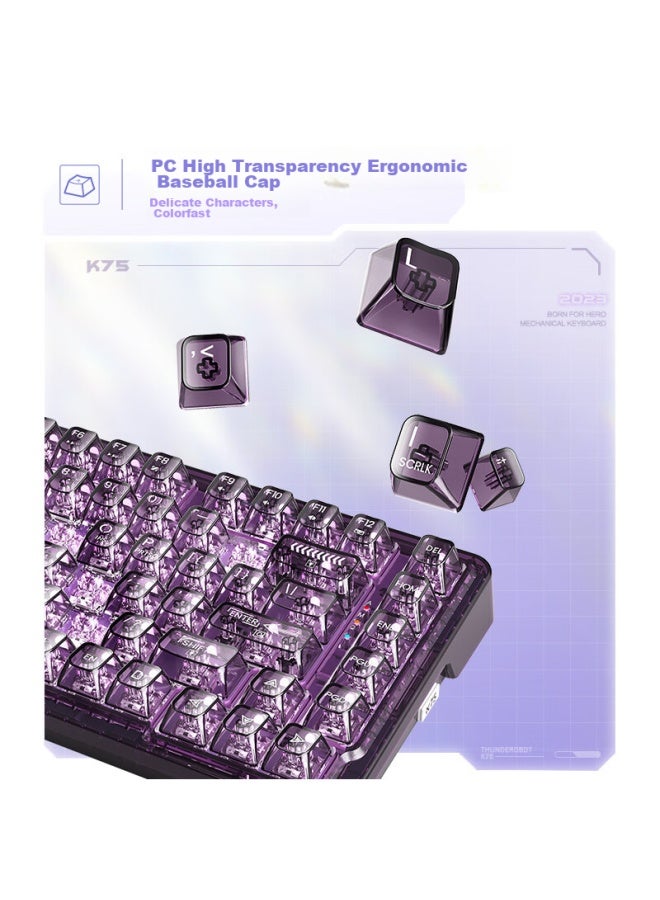 Thunderobot K75 Purple Transparent Tri-mode Wireless Mechanical Keyboard, Bluetooth/wireless/wired, Highly Transparent Customizable Full-key Hot-swappable Gaming Home Office Keyboard, Moon Switch - Image 5