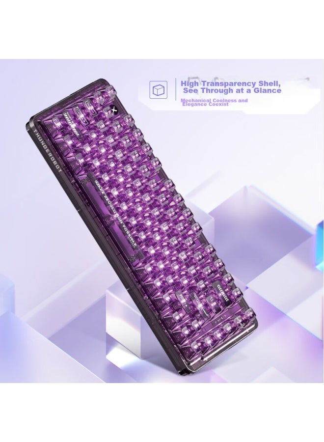 Thunderobot K75 Purple Transparent Tri-mode Wireless Mechanical Keyboard, Bluetooth/wireless/wired, Highly Transparent Customizable Full-key Hot-swappable Gaming Home Office Keyboard, Moon Switch - Image 4