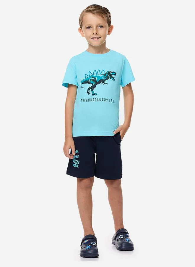 فكتور اند جين Victor and Jane Dinosaur Graphic Print T-Shirt and Drawstring Shorts Set