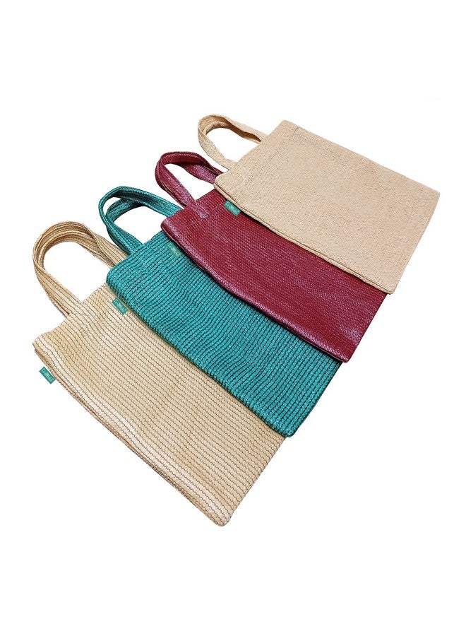 FREDDO- HDPE Fabric Reusable Multipurpose Bags, Small Thela Ideal For Milk Packets, Breads, And Light Weight Grocery - Beige, Olive Green, Burgundy, Beige Black Colors (8 X 10 Inch) - Pack of 4 Piece - Image 1