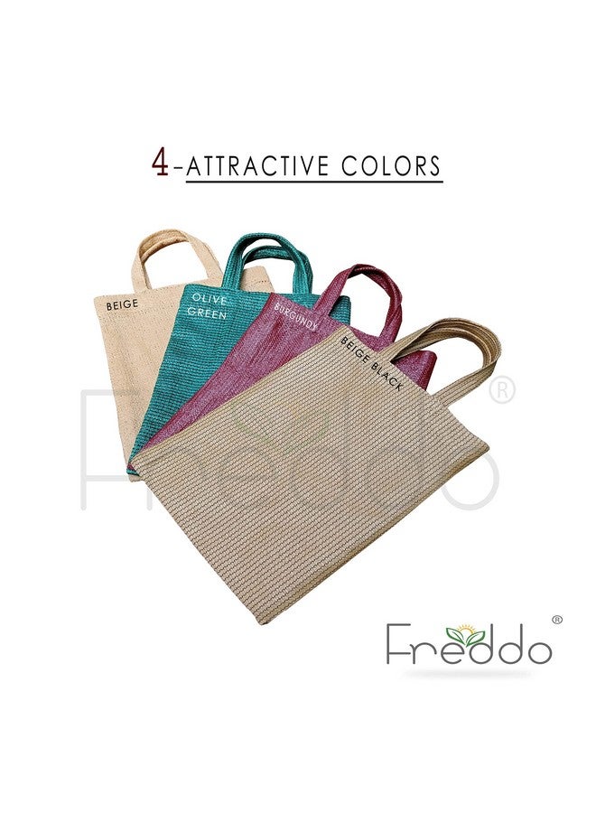 FREDDO- HDPE Fabric Reusable Multipurpose Bags, Small Thela Ideal For Milk Packets, Breads, And Light Weight Grocery - Beige, Olive Green, Burgundy, Beige Black Colors (8 X 10 Inch) - Pack of 4 Piece - Image 3