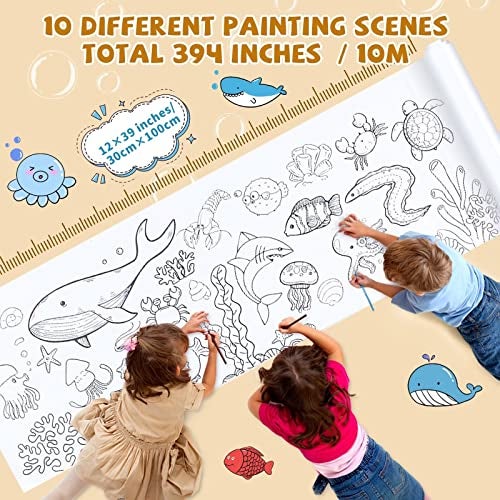 fuceury 10 Pieces Children Drawing Roll, 12×39 inches Coloring Paper Roll, DIY Painting Color Filling Paper for Kids - Image 2