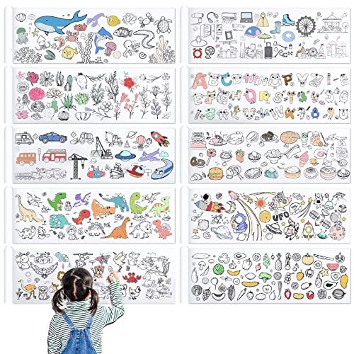 fuceury 10 Pieces Children Drawing Roll, 12×39 inches Coloring Paper Roll, DIY Painting Color Filling Paper for Kids - Image 1
