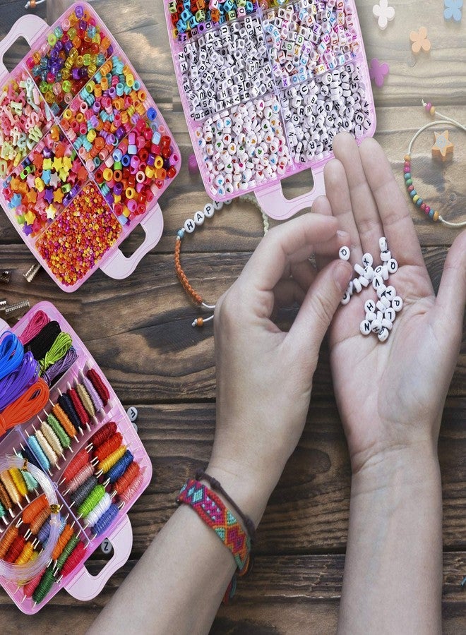 Peirich Bracelets Making Bead Kits, Includes 44 Colors Embroidery Floss with 3-Tier Organizer Storage Box, Over 4900 Beads for Friendship Bracelets, Jewelry Making Christmas Birthday Gift (Pink) - Image 5