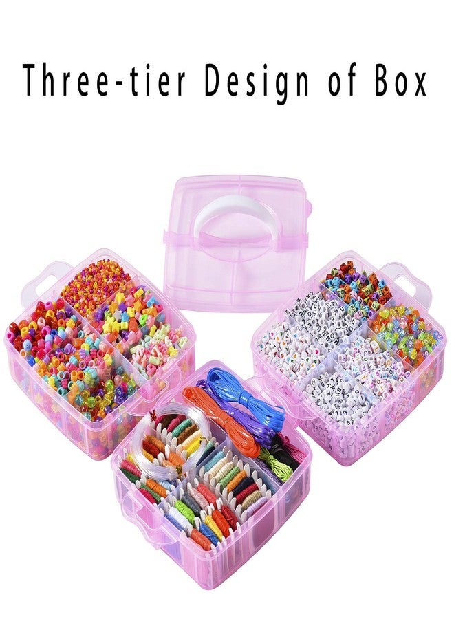 Peirich Bracelets Making Bead Kits, Includes 44 Colors Embroidery Floss with 3-Tier Organizer Storage Box, Over 4900 Beads for Friendship Bracelets, Jewelry Making Christmas Birthday Gift (Pink) - Image 3