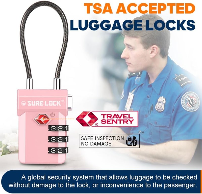SURE LOCK TSA Approved 3-Digit Combination Luggage Locks – Open Alert Indicator, Re-settable Code with Zinc Alloy Body, Easy-Read Dials for Suitcase, Backpack, Gym Locker & Toolbox (Multiple Colors) - Image 2