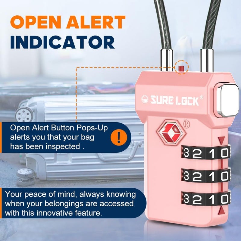 SURE LOCK TSA Approved 3-Digit Combination Luggage Locks – Open Alert Indicator, Re-settable Code with Zinc Alloy Body, Easy-Read Dials for Suitcase, Backpack, Gym Locker & Toolbox (Multiple Colors) - Image 4