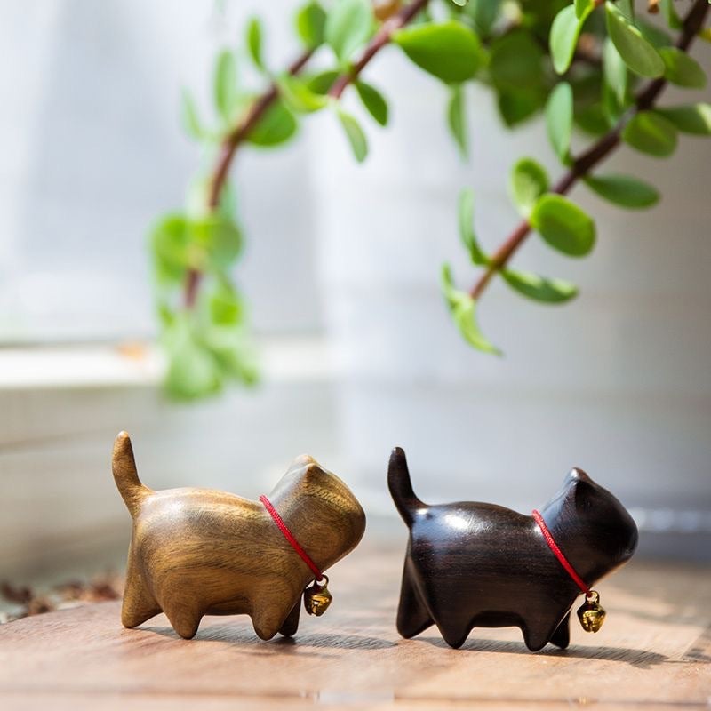 Sandalwood Kitten Ornaments Cute Animal Creative Mini Wooden Curious Cat Wen Play Handle Small Gift Gift - Image 4