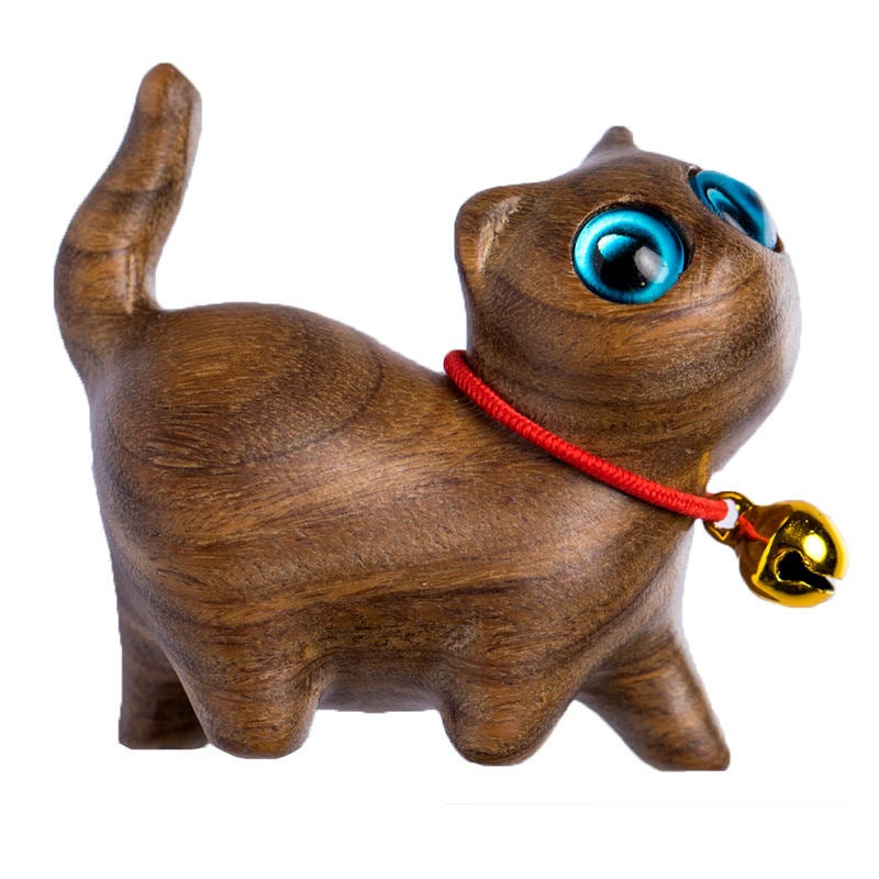 Sandalwood Kitten Ornaments Cute Animal Creative Mini Wooden Curious Cat Wen Play Handle Small Gift Gift - Image 5