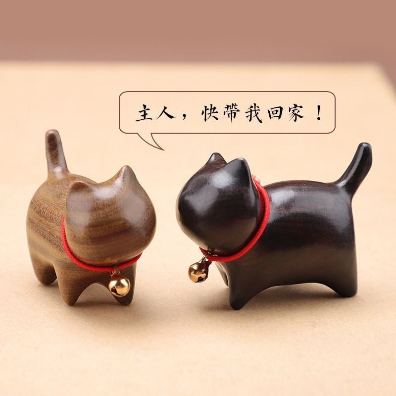 Sandalwood Kitten Ornaments Cute Animal Creative Mini Wooden Curious Cat Wen Play Handle Small Gift Gift - Image 2