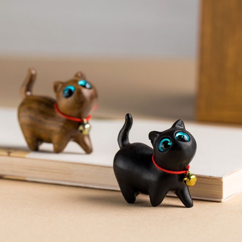 Sandalwood Kitten Ornaments Cute Animal Creative Mini Wooden Curious Cat Wen Play Handle Small Gift Gift - Image 3