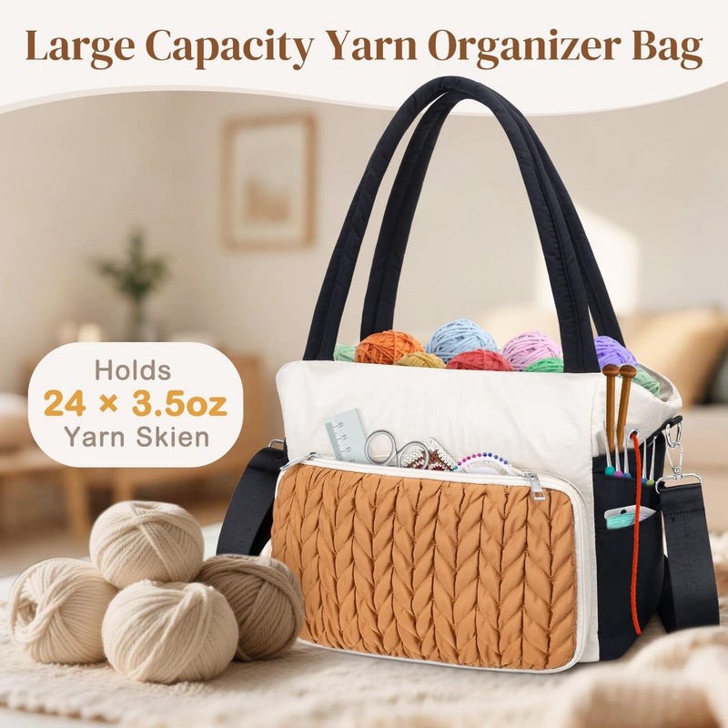 Dalinda Yarn Storage Bag Organizer Crochet Bag - Portable Yarn Bag & Knitting Craft Tote Multi-Pocket Design For Crochet Lovers Ideal Gift For Knitters (Brown) - Image 2