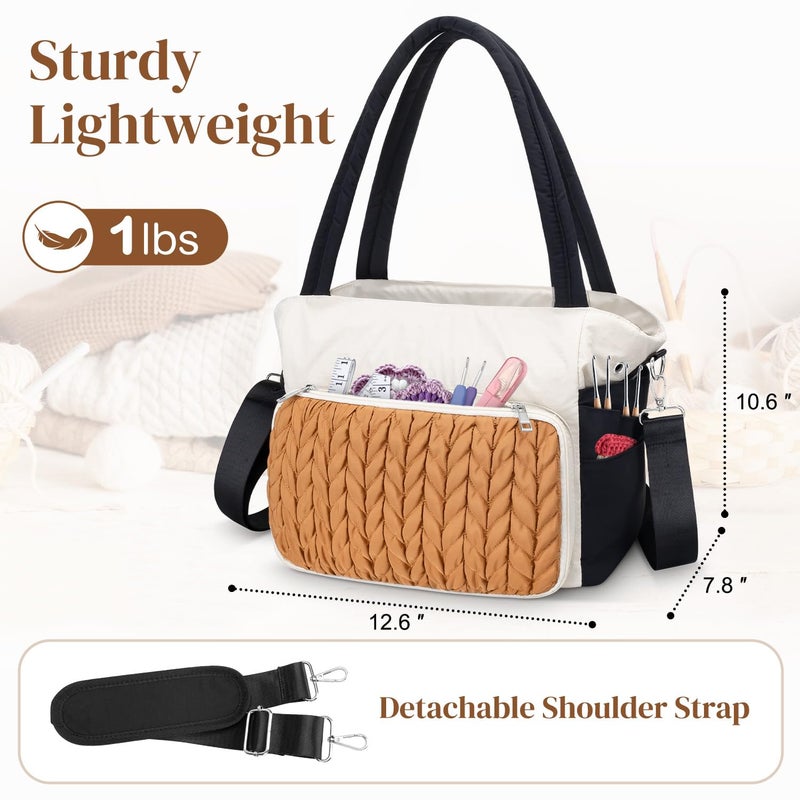 Dalinda Yarn Storage Bag Organizer Crochet Bag - Portable Yarn Bag & Knitting Craft Tote Multi-Pocket Design For Crochet Lovers Ideal Gift For Knitters (Brown) - Image 5