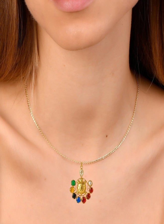 PICCOTI Gold Plated Multicoloured 9 Stones Pendant for Good Luck and Wealth | Fashionable and Religious Locket for Women | Astrological Benifits for All (Mahalaxmi) - Image 3