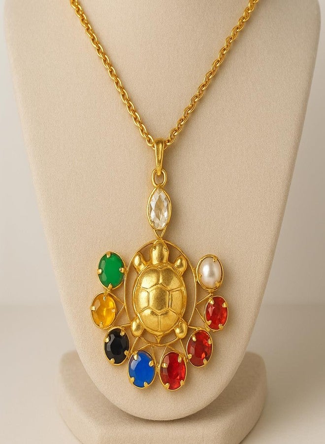 PICCOTI Gold Plated Multicoloured 9 Stones Pendant for Good Luck and Wealth | Fashionable and Religious Locket for Women | Astrological Benifits for All (Mahalaxmi) - Image 2
