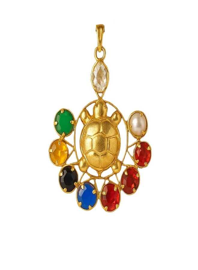 PICCOTI Gold Plated Multicoloured 9 Stones Pendant for Good Luck and Wealth | Fashionable and Religious Locket for Women | Astrological Benifits for All (Mahalaxmi) - Image 1