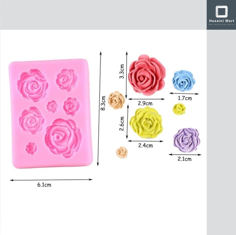 HUSAINI MART Multicolour Pack of 2 7 Cavity Rose Flower Cake Pop Mold 4 Cavity Vintage Royal Frames Cupcake Decoration Fondant Mold Chocolate Candle Wax Melts Mold - Image 2