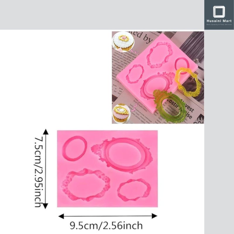 HUSAINI MART Multicolour Pack of 2 7 Cavity Rose Flower Cake Pop Mold 4 Cavity Vintage Royal Frames Cupcake Decoration Fondant Mold Chocolate Candle Wax Melts Mold - Image 3