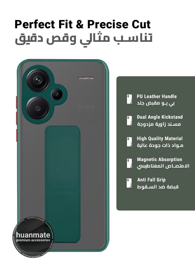 هووانميت حافظة لهاتف شاومي ريدمي نوت 13 برو بلس، حافظة مغناطيسية ممتازة مع حامل مقبض يدوي ومسند - غطاء أنيق وعملي لقبضة معززة وراحة مطلقة وتجربة مشاهدة بدون استخدام اليدين - أخضر - Image 2