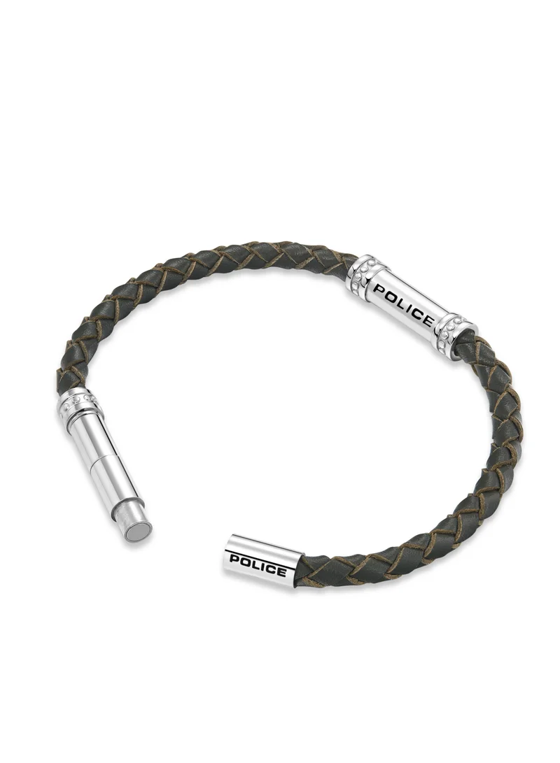 بوليس Barrell Green Braided Leather Bracelet For Men with Magnetic Lock