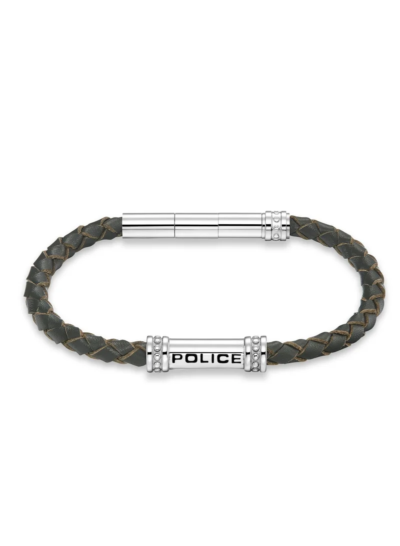 POLICE Barrell Green Braided Leather Bracelet For Men with Magnetic Lock