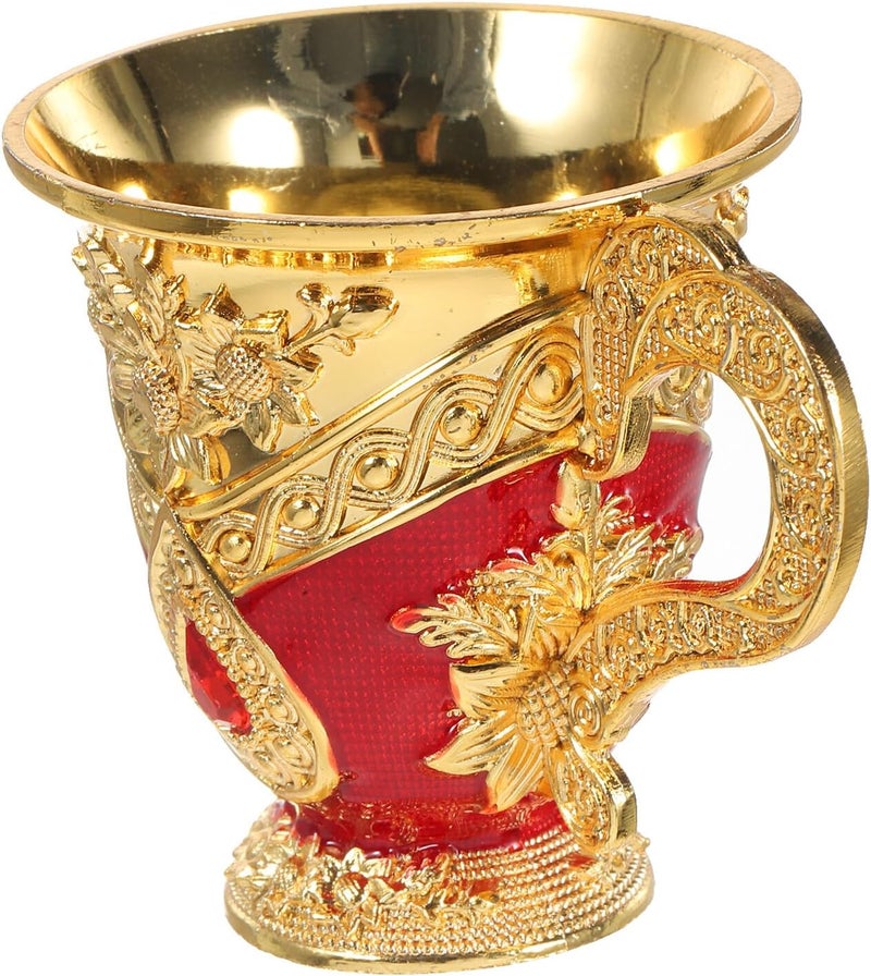 كأس خمور معدني على الطراز الأوروبي القديم، زجاج صغير أنيق باللون الأحمر لإكسسوارات المشروبات المنزلية، كأس مشروبات متعدد الوظائف قابل لإعادة الاستخدام للبار المنزلي والترفيه - Image 1