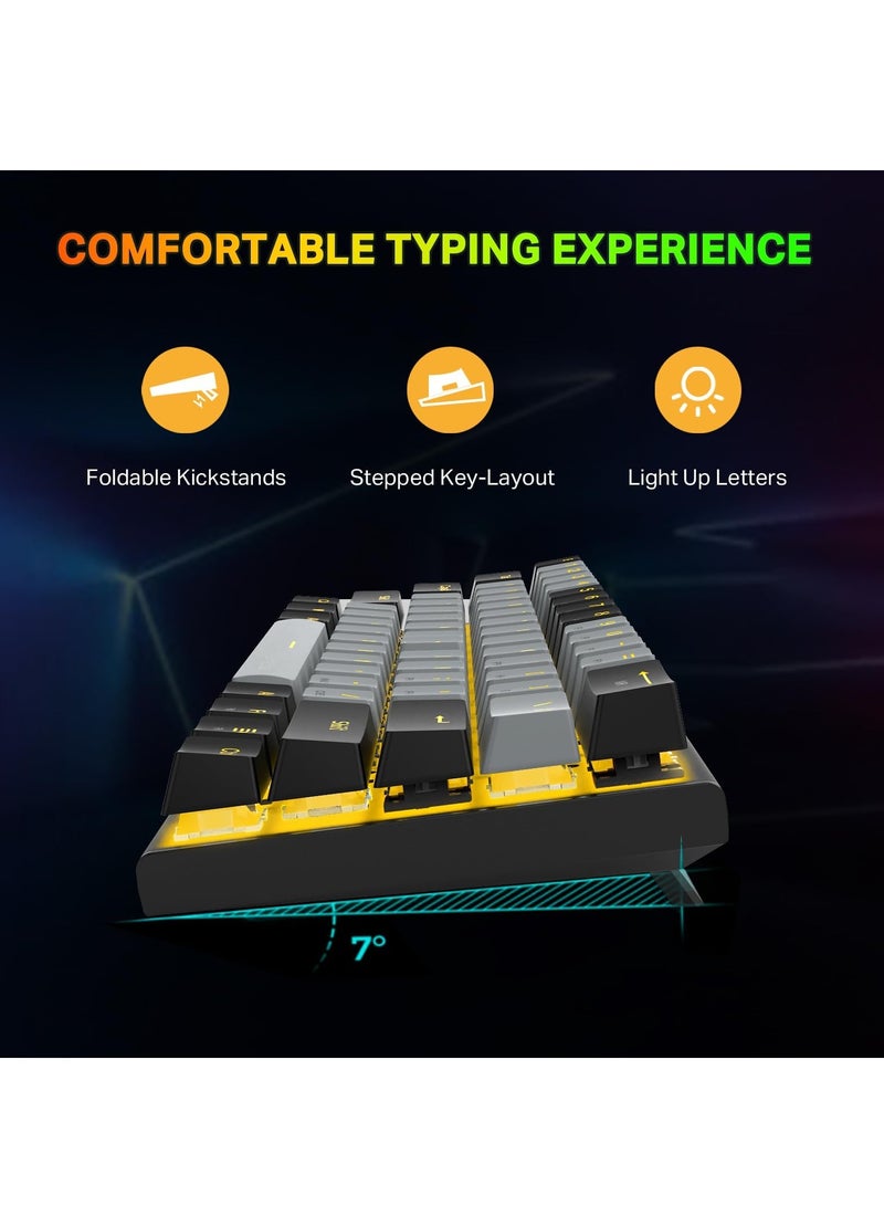 إي-يوسو لوحة مفاتيح ميكانيكية للألعاب Z-11 بنسبة 60%، مفتاح أحمر 61 مفتاحًا لوحة مفاتيح سلكية مدمجة، لوحة مفاتيح معدنية بإضاءة خلفية صفراء لنظام التشغيل Windows، Mac OS-رمادي أسود - Image 5