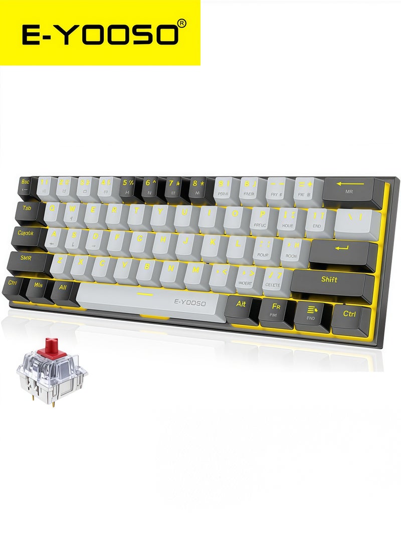 إي-يوسو لوحة مفاتيح ميكانيكية للألعاب Z-11 بنسبة 60%، مفتاح أحمر 61 مفتاحًا لوحة مفاتيح سلكية مدمجة، لوحة مفاتيح معدنية بإضاءة خلفية صفراء لنظام التشغيل Windows، Mac OS-رمادي أسود - Image 1