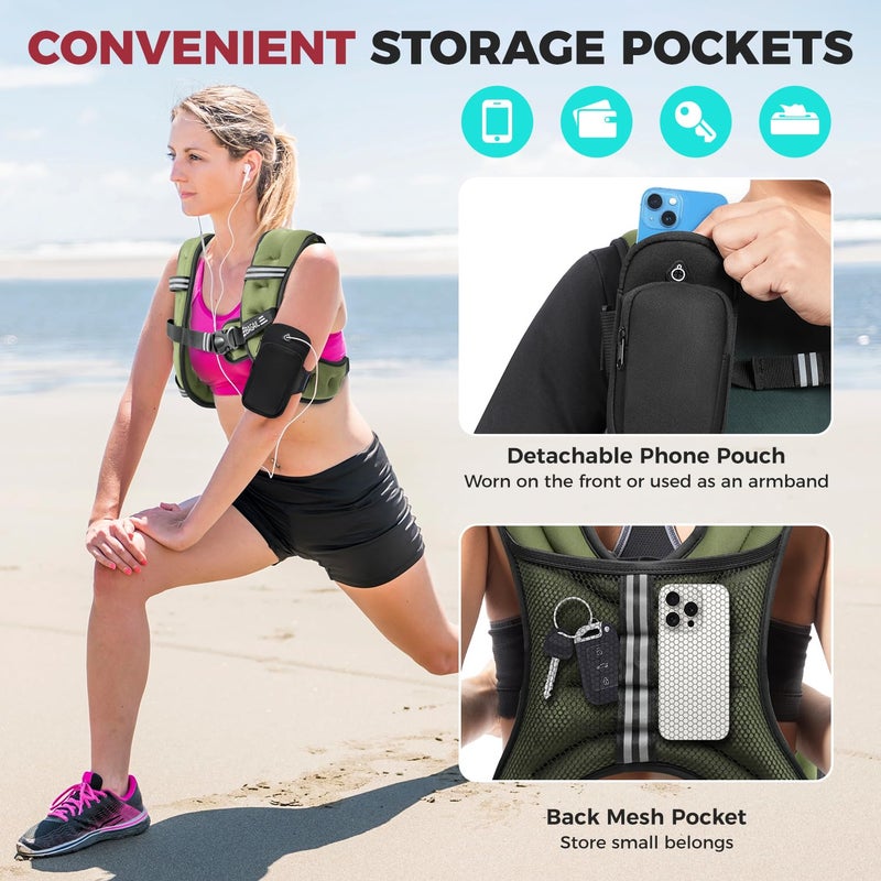 BAGAIL Comfort-Fit Weighted Vest for Woman, Even Weight Distribution, Faster Weight Loss, No-Chafe or Bounce for Walking & Running with Detachable Phone Pouch & Reflective Stripes (Available 5-30lbs) - Image 5