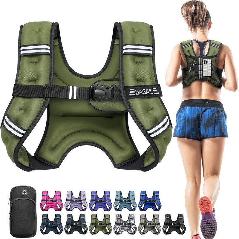 BAGAIL Comfort-Fit Weighted Vest for Woman, Even Weight Distribution, Faster Weight Loss, No-Chafe or Bounce for Walking & Running with Detachable Phone Pouch & Reflective Stripes (Available 5-30lbs) - Image 1