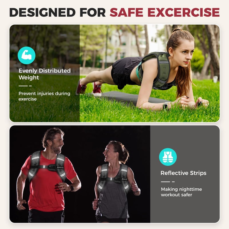 BAGAIL Comfort-Fit Weighted Vest for Woman, Even Weight Distribution, Faster Weight Loss, No-Chafe or Bounce for Walking & Running with Detachable Phone Pouch & Reflective Stripes (Available 5-30lbs) - Image 4