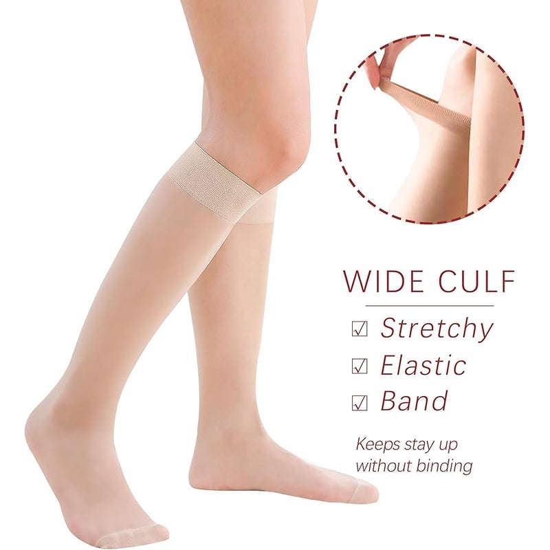 FeinYee 6 Pairs Knee High Stockings for Women, Elastic Fine Sheer Socks with Reinforced Toes 20 Denier Nylon One Size - Image 2