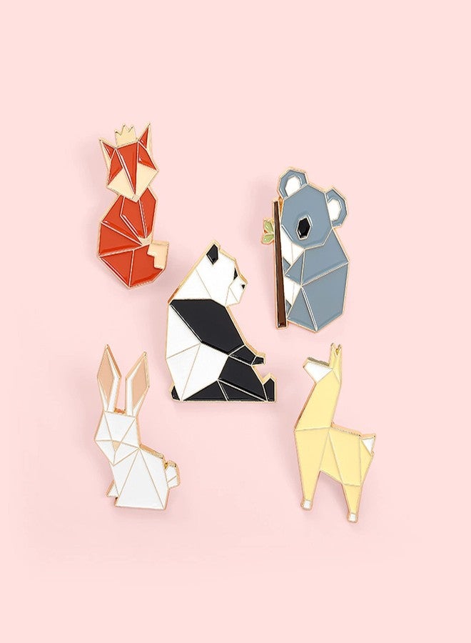 ROFARSO Origami/Paper-Folding Animal Enamel Lapel Pin Set Cartoon Fox Rabbit Dog Panda Koala Enamel Pin, Accessory for Backpacks Clothing Bags Hats Shirts (5piccs pin set) - Image 3