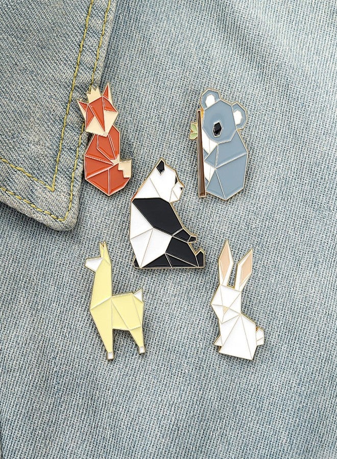 ROFARSO Origami/Paper-Folding Animal Enamel Lapel Pin Set Cartoon Fox Rabbit Dog Panda Koala Enamel Pin, Accessory for Backpacks Clothing Bags Hats Shirts (5piccs pin set) - Image 2