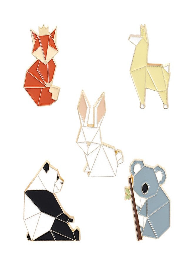 ROFARSO Origami/Paper-Folding Animal Enamel Lapel Pin Set Cartoon Fox Rabbit Dog Panda Koala Enamel Pin, Accessory for Backpacks Clothing Bags Hats Shirts (5piccs pin set) - Image 1