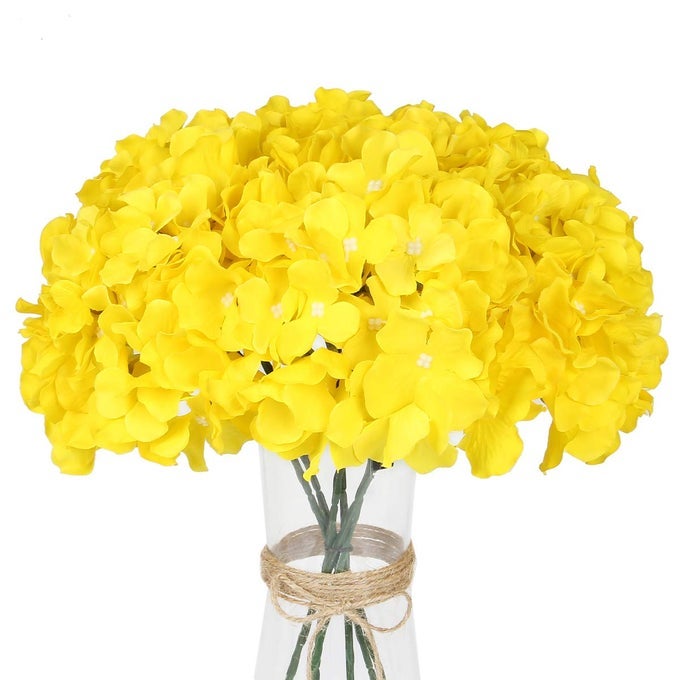 SILK HYDRANGEA HEADS WITH STEMS YELLOW ARTIFICIAL FLOWER HEADS DIY WEDDING CENTERPIECE HOME PARTY BABY SHOWER DECOR 10 YELLOW
