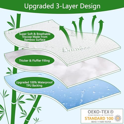 GOONIK Full Size Mattress Protector, Breathable Bamboo Viscose Waterproof Full Size Mattress Pad Cover with 6-16 inches Deep Pocket - Image 2