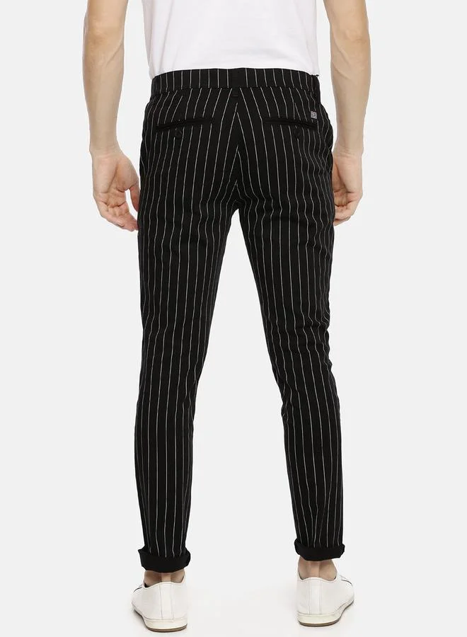 The Indian Garage Co  Men Black Pinstripe Slim Fit Chino Pants for Men | Best Price UAE