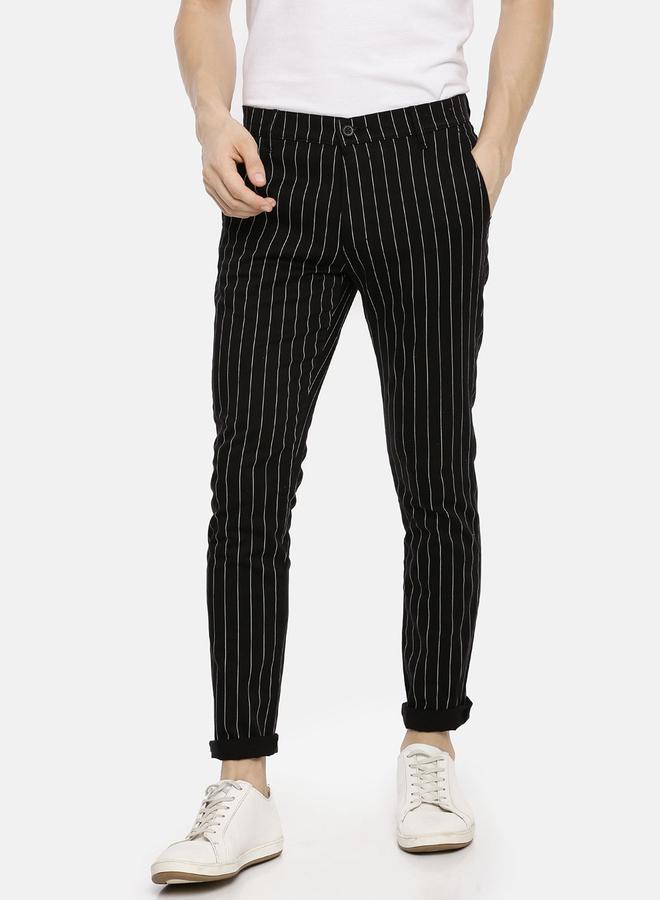 شركة المرآب الهندية بنطال تشينو مخطط بقصة ضيقة - Image 1