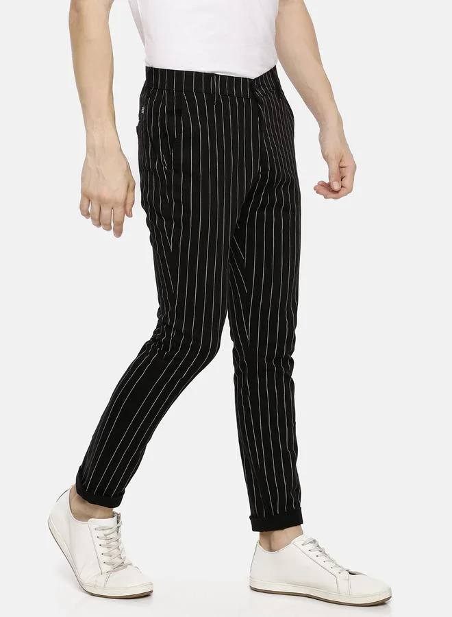 The Indian Garage Co The Indian Garage Co Men Black Pinstripe Slim Fit Chino Pants