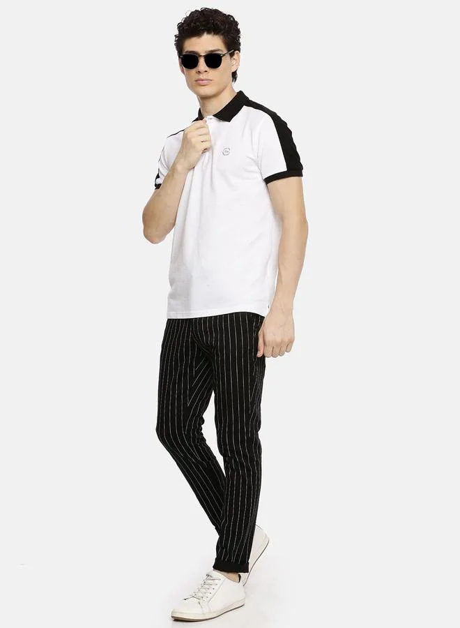 The Indian Garage Co  Men Black Pinstripe Slim Fit Chino Pants for Men | Best Price UAE